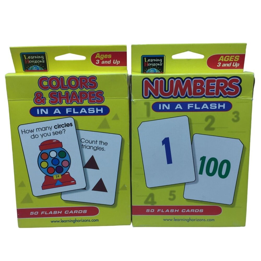 Set of 2 Learning Horizons Numbers Colors & Shapes in a Flash 50 Cards Visual